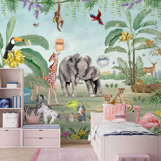 Jungle Theme Wallpaper with Cute Animals and Quotes | Multiple Options