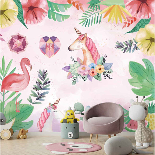 Water Painted Unicorn With Flowers Wallpaper | Multiple Options