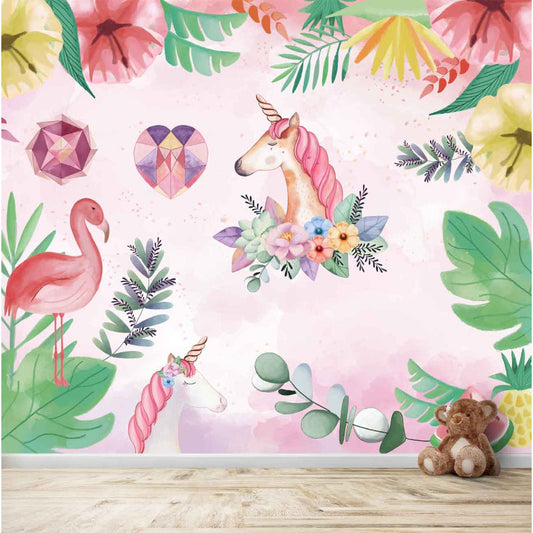 Water Painted Unicorn With Flowers Wallpaper | Multiple Options