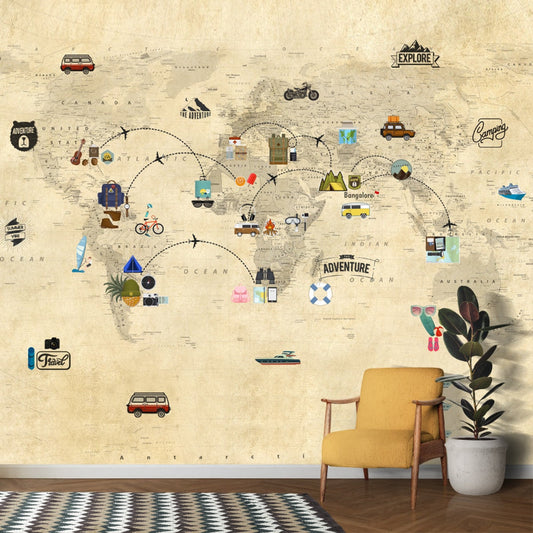 Travel Theme World Map Wallpaper | Multiple Options