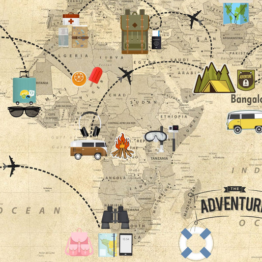 Travel Theme World Map Wallpaper | Multiple Options