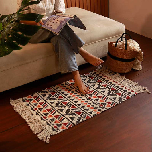 Modern Multi-colored Printed Dhurrie | Floormat | 33x21 Inches