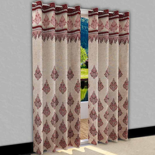 Maroon Jute Polyester Curtains | 7ft, 9ft | Set of 2 |