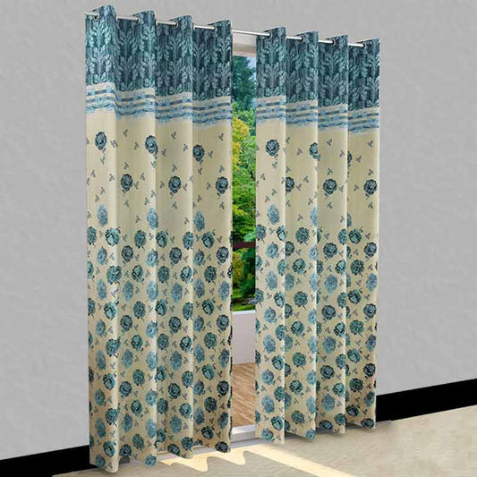 Turquoise Jute Polyester Curtains | 9 ft | Set of 2