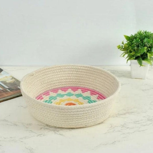 Cotton Tiny Round Printed Basket | 10 x 4 Inches