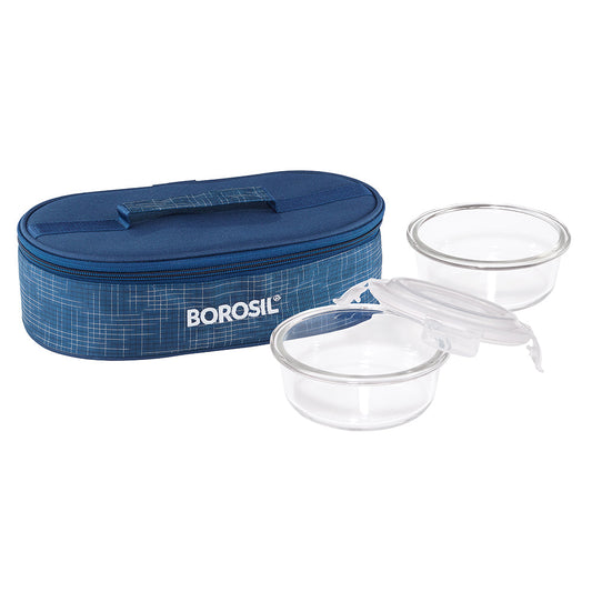 Borosil Indigo Glass Lunchbox, Round x 2 (Flat Bag)