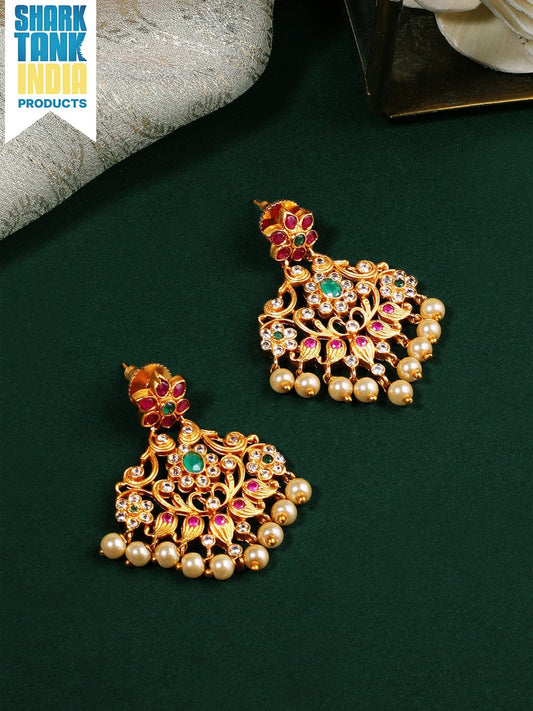 Rubans Gold Plated Elegant Pearl Embellished Drop Earring