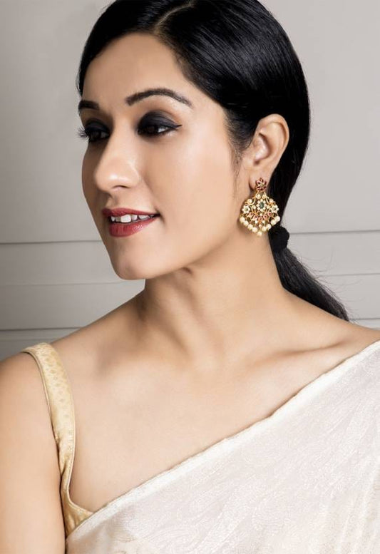 Rubans Gold Plated Elegant Pearl Embellished Drop Earring