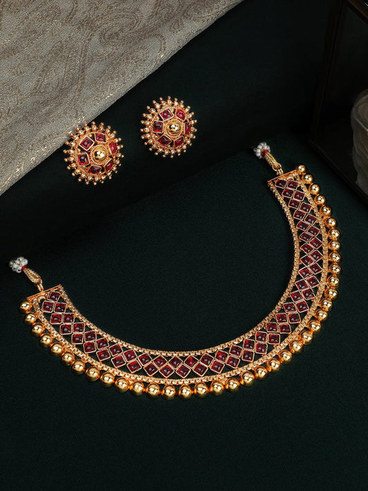 Rubans Gold-Toned & Red Ruby Jewellery Set