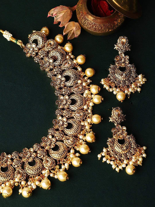 Rubans Kundan Studded Pearl Embellished Necklace Set