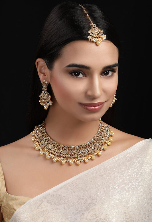 Rubans Kundan Studded Pearl Embellished Necklace Set