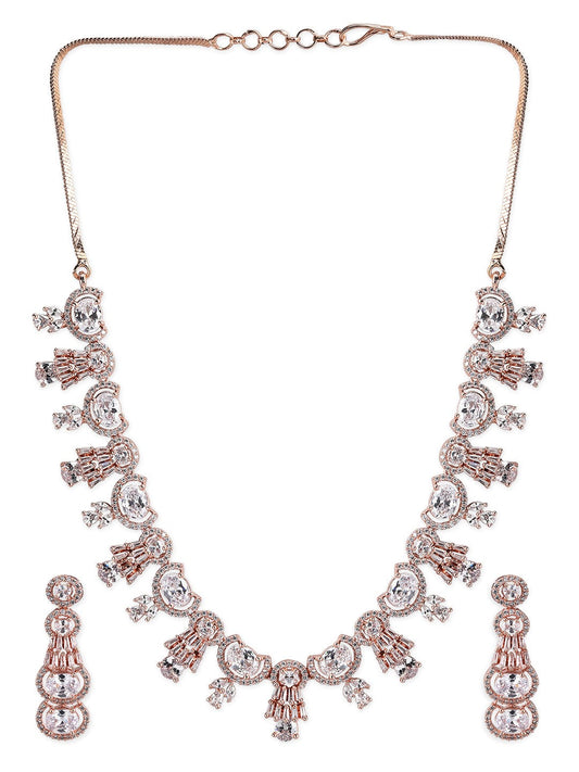 Rubans Rose Gold Plated American Diamond Necklace Set.