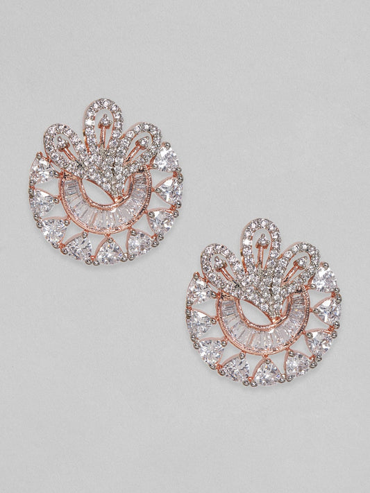 Rubans Rose Gold Plated Drop Earrings With American Diamonds