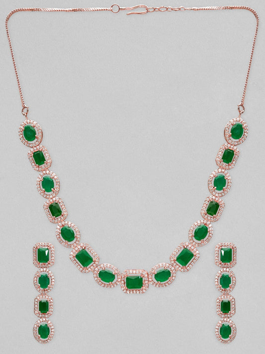 Rubans Rose Gold-plated necklace set with green stones.