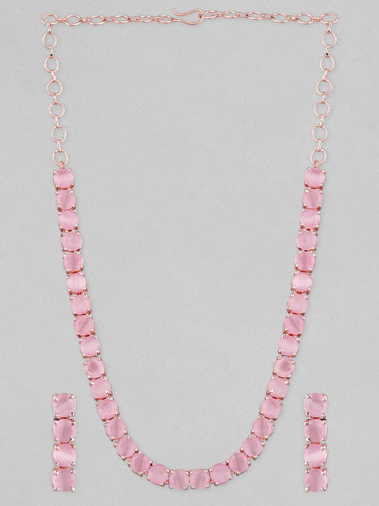 Rubans Rose Gold Plated Necklace With Studded Pastel Pink AD's