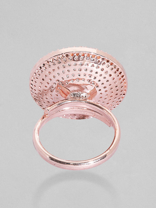 Rubans Rose-Gold Plated Zircone-Studded Pearl Ring