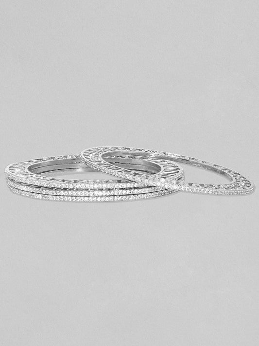 Rubans Set Of 4 Silver Plated Zircon Studded Bangles