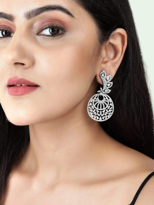Rubans Silver-Plated White AD Drop Earrings