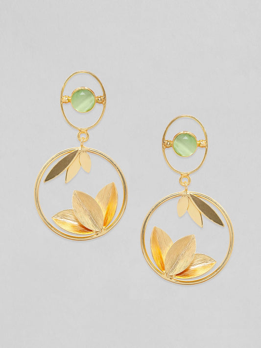 Rubans Voguish 18K Gold Plated On Copper Handcrafted With Uncut Stone And Leaf Patterns Dangle Earrings.