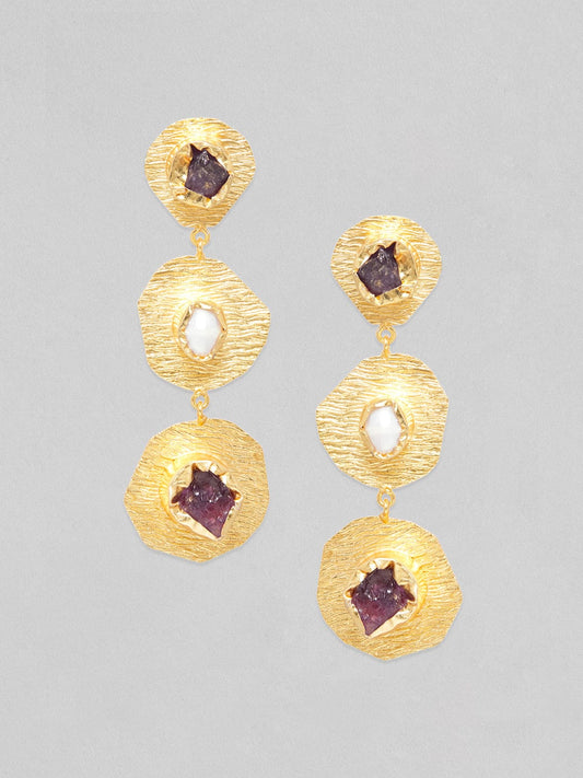 Rubans Voguish 18K Gold Plated On Copper Handcrafted With Uncut Stoneshammered Dangle Earrings.