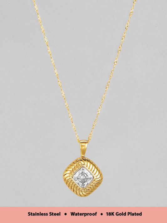 Rubans Voguish 18K Gold Plated Stainless Steel Waterproof Chain With Zircon Studded Pendant.