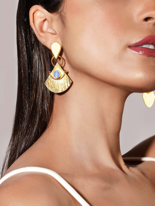 Rubans Voguish 18K Gold Plated On Copper Handcrafted With Aqua Stone Textured Dangle Earrings.