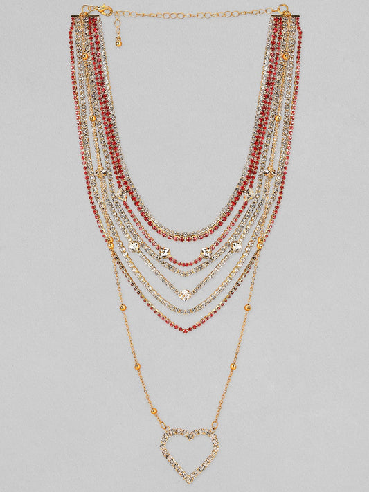 Rubans Voguish Gold Plated Zircon Studded Layered Necklace