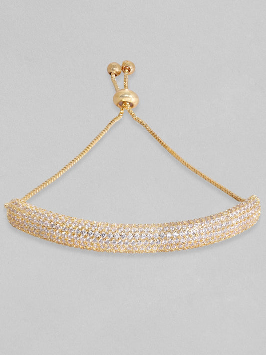 Rubans Women Gold-Toned & White Brass Cubic Zirconia Gold-Plated Cuff Bracelet