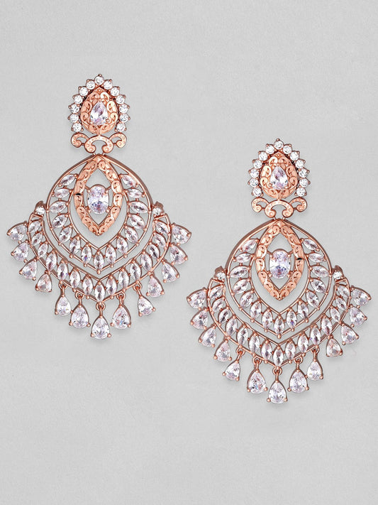 Rubans Zircon Studded Handcrafted Rose Gold Plated Chandbali Earrings