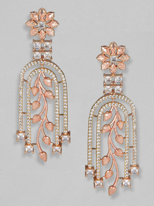 Rubans Zircon Studded Handcrafted Rose Gold Plated Drop Earrings