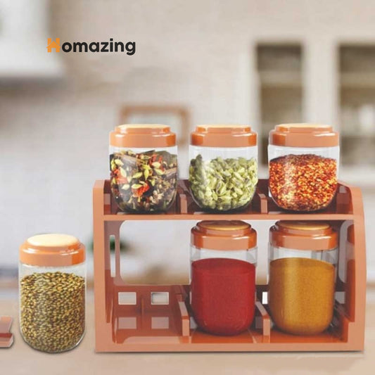 Spice Rack With 6 Airtight Jars