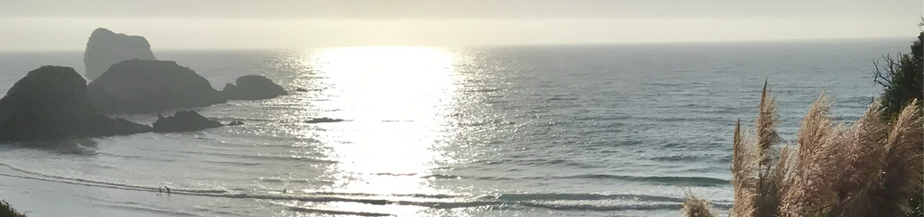 View of sun shining on the horizon of the ocean. 