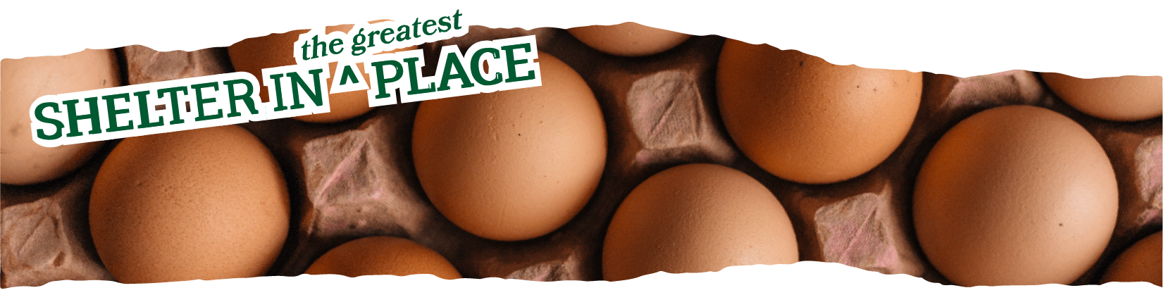 Title text: Shelter in the greatest place laid over a photo of eggs in a carton, one of the ingredients Rachel will offer substitutions and alternatives for in baking.