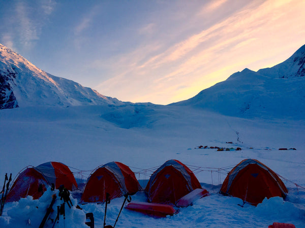 Tents camped out on a glacier 