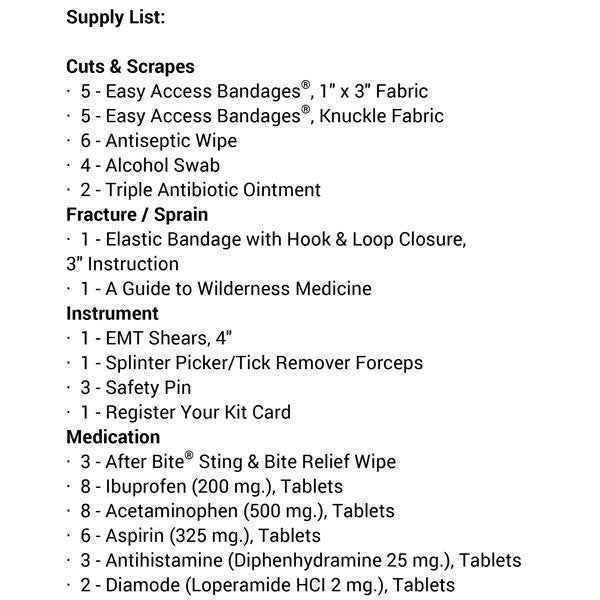 medical kit supplies list