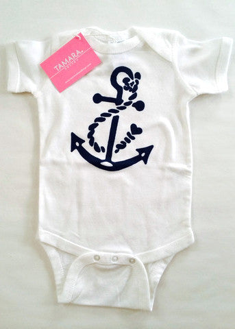 White Onesie Navy Anchor