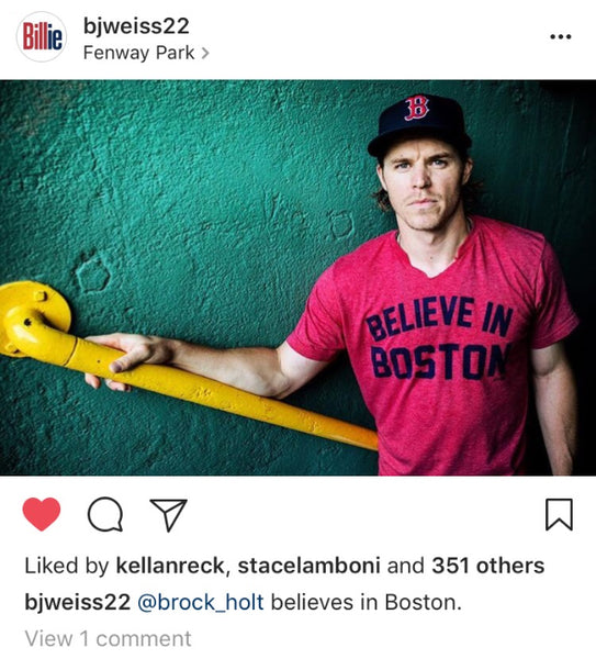 Brock Holt caught in our super soft retro Believe In Boston tee