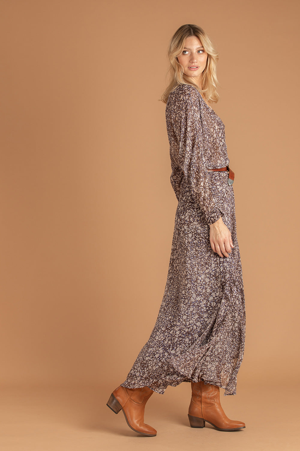 Long Dress Ilona Flounce - Choco Aspen