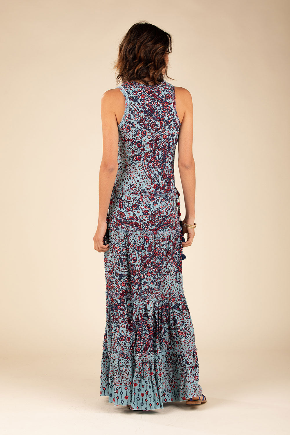 Long Dress Jena Panelled - Light Blue Paisley