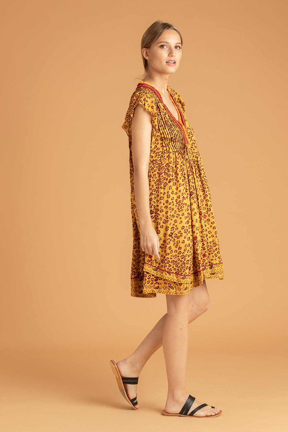 Mini Dress Sasha Lace Trimmed - Yellow Leo