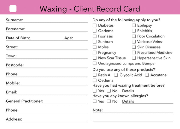Waxing consultation form