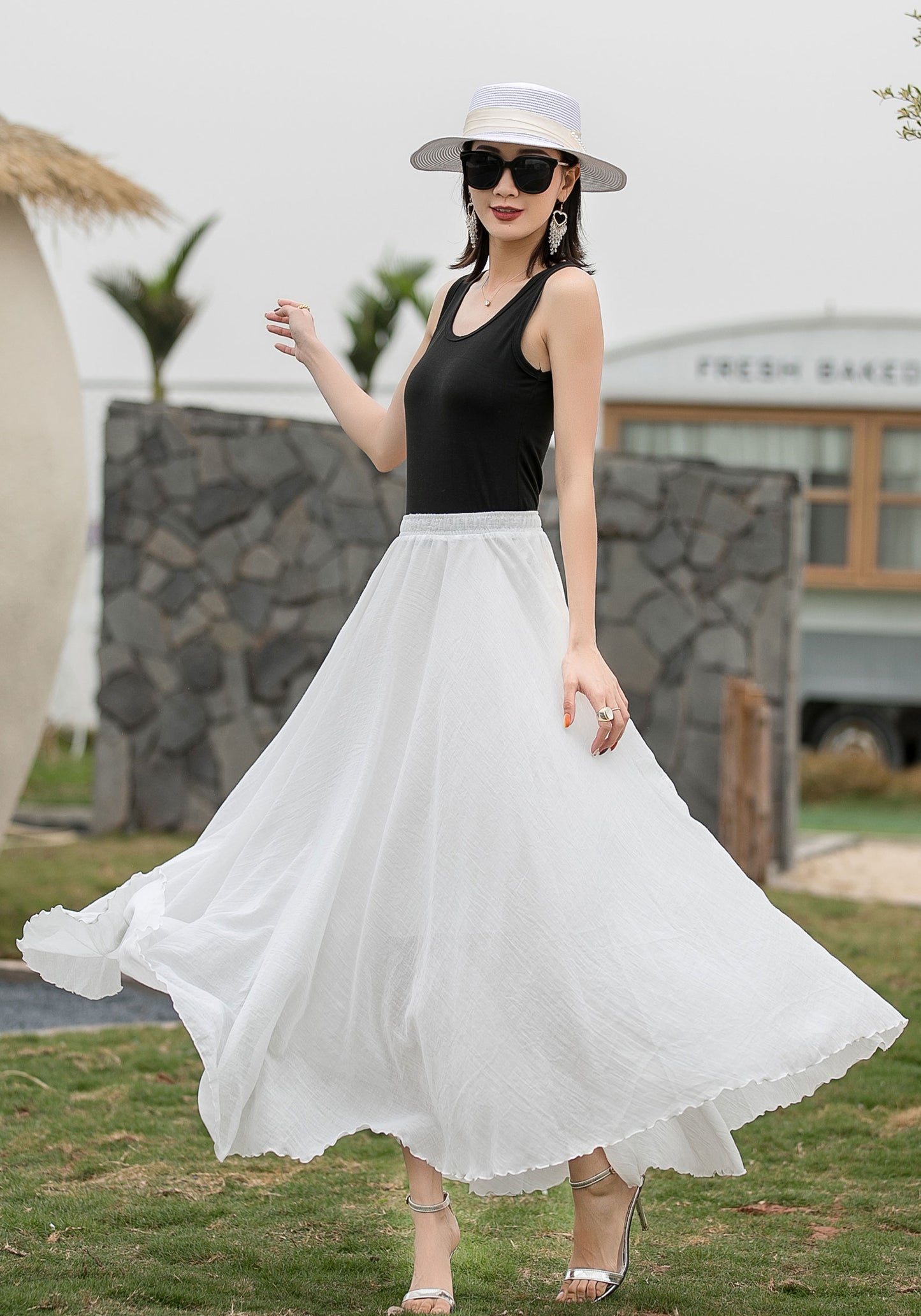 Boho Elastic Waist Pleated Maxi Skirts 271801