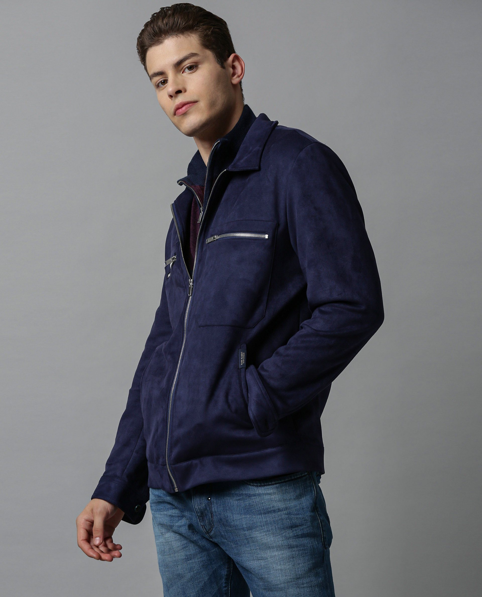 BURN-SOFT SUEDE JACKET-NAVY JACKETS RARE RABBIT