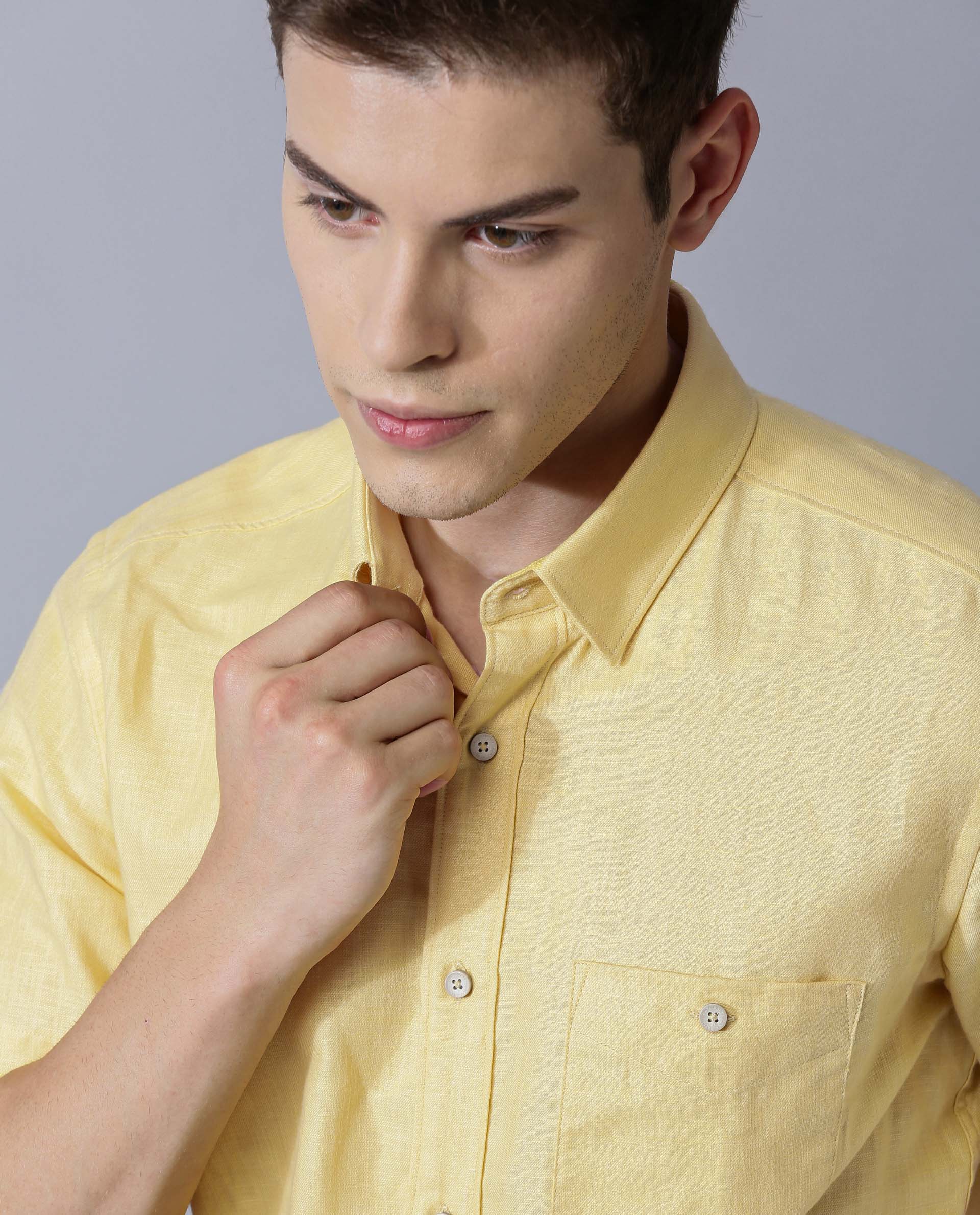 DRIVEN-4-LINEN SHIRT-YELLOW SHIRT RARE RABBIT