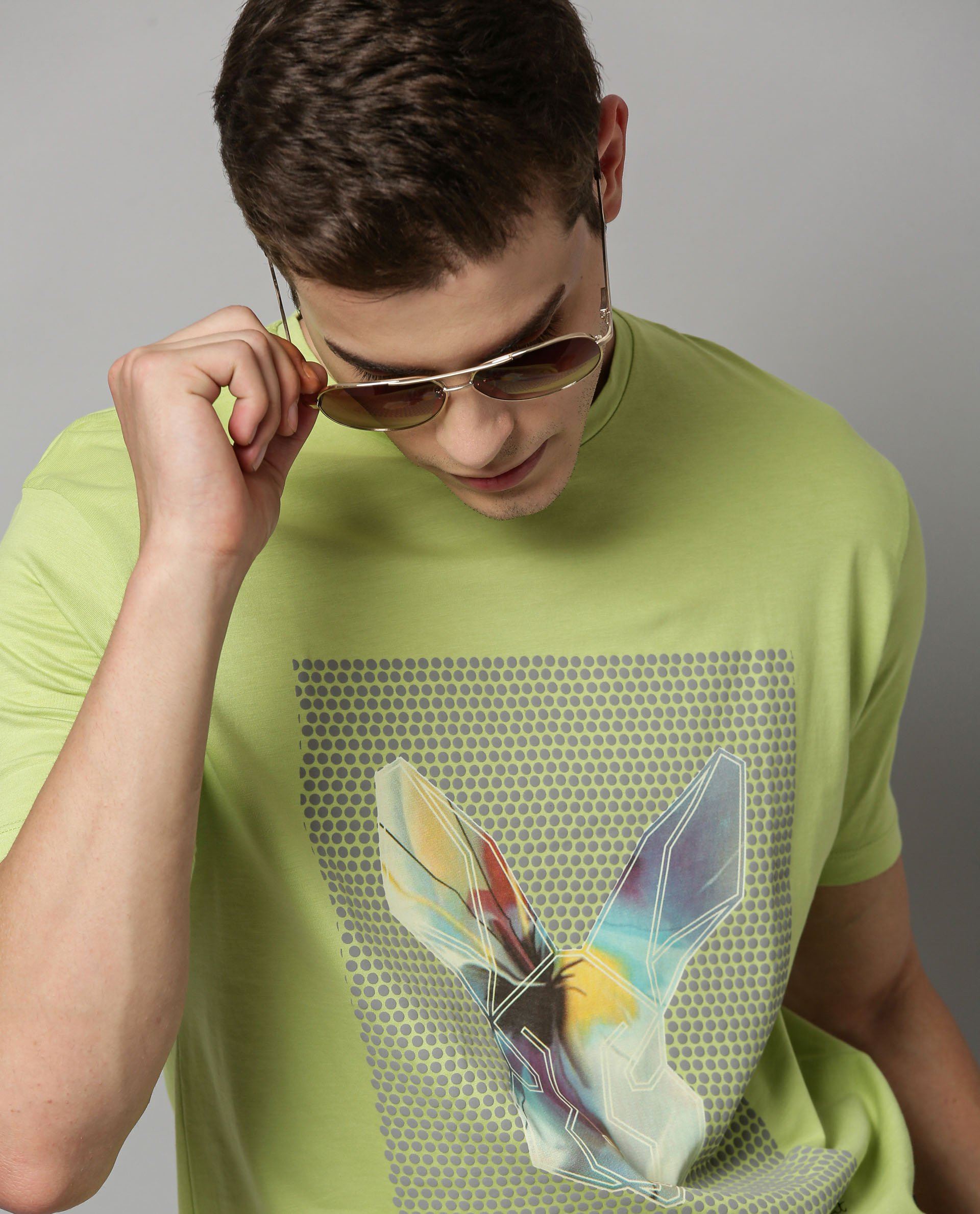 SPLASHO-PIMA PRINTED T-SHIRT- GREEN T-SHIRT RARE RABBIT