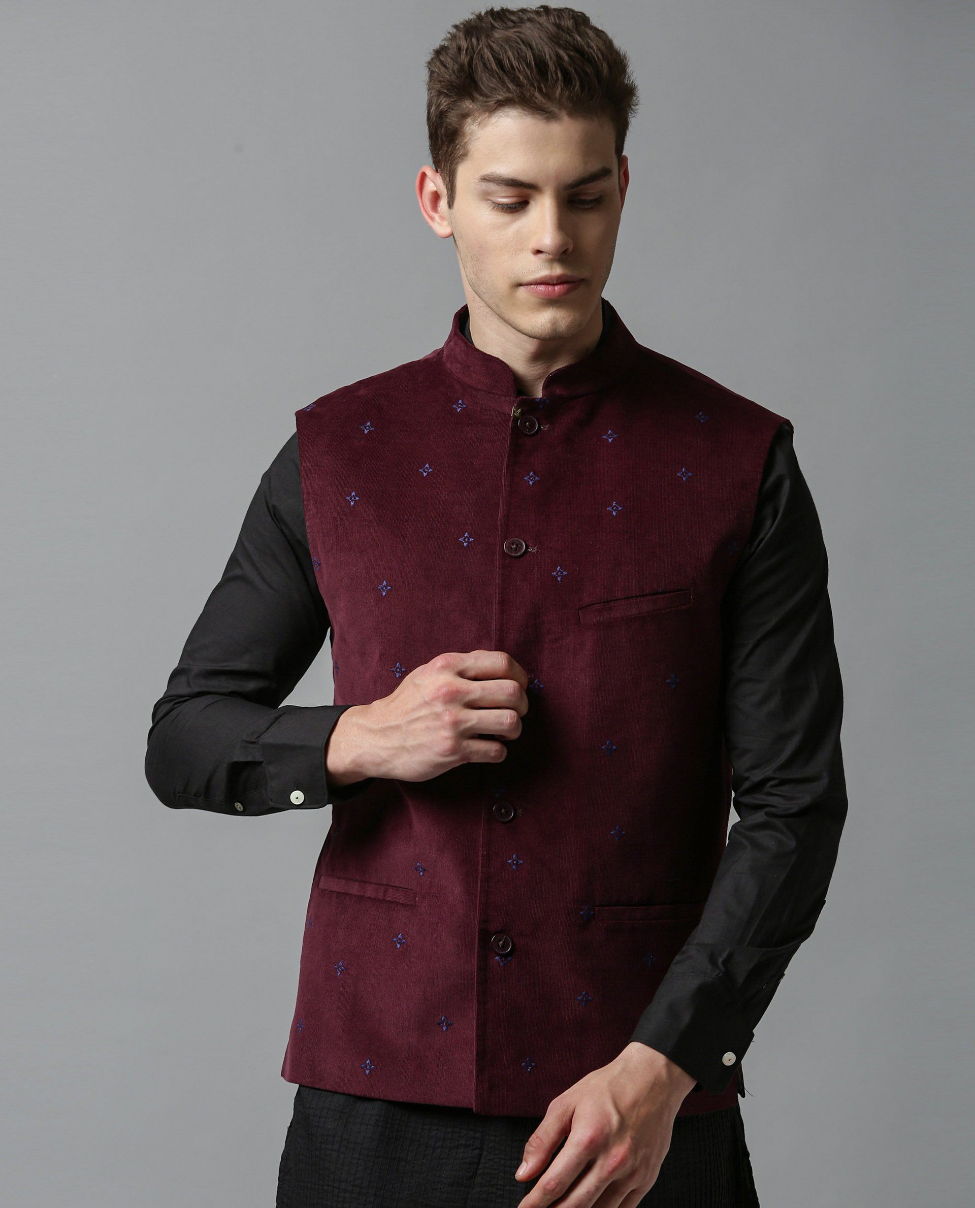 PENNAR- MODERN BANDHGALA - MAROON BANDHGALA RARE RABBIT