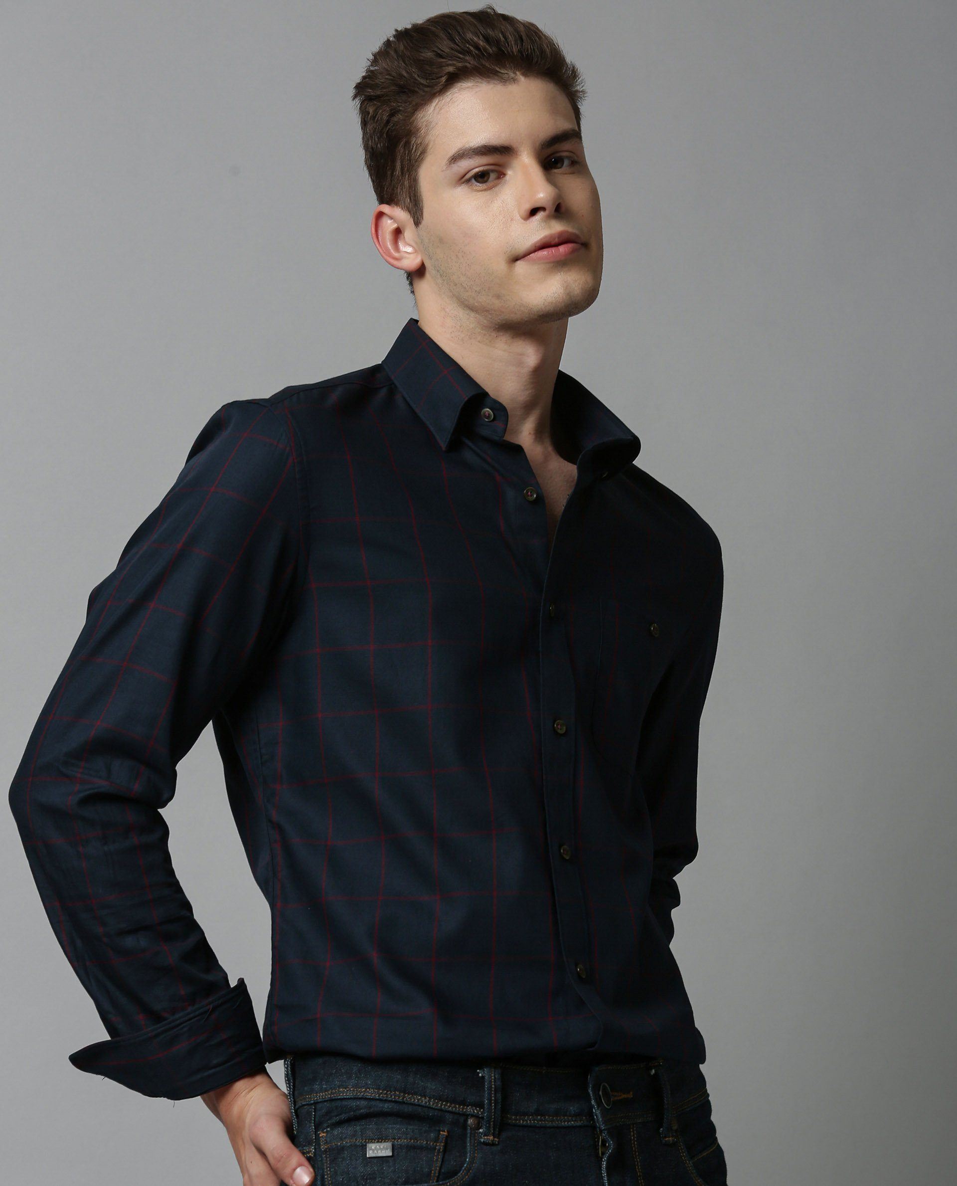 ALPHA-GRID CHECKS-NAVY shirts RARE RABBIT