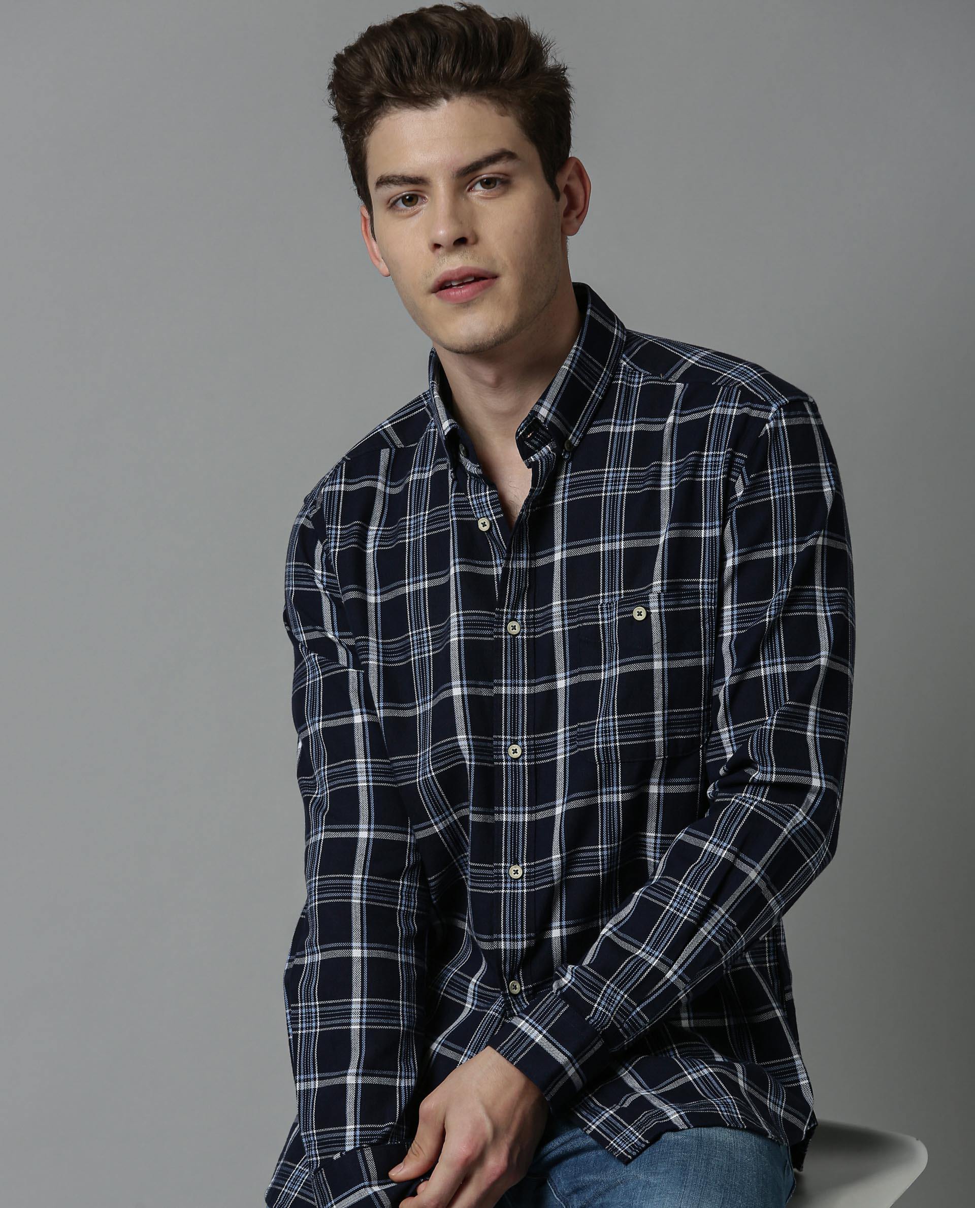 Tom-Checked Shirt-Navy SHIRT RARE RABBIT
