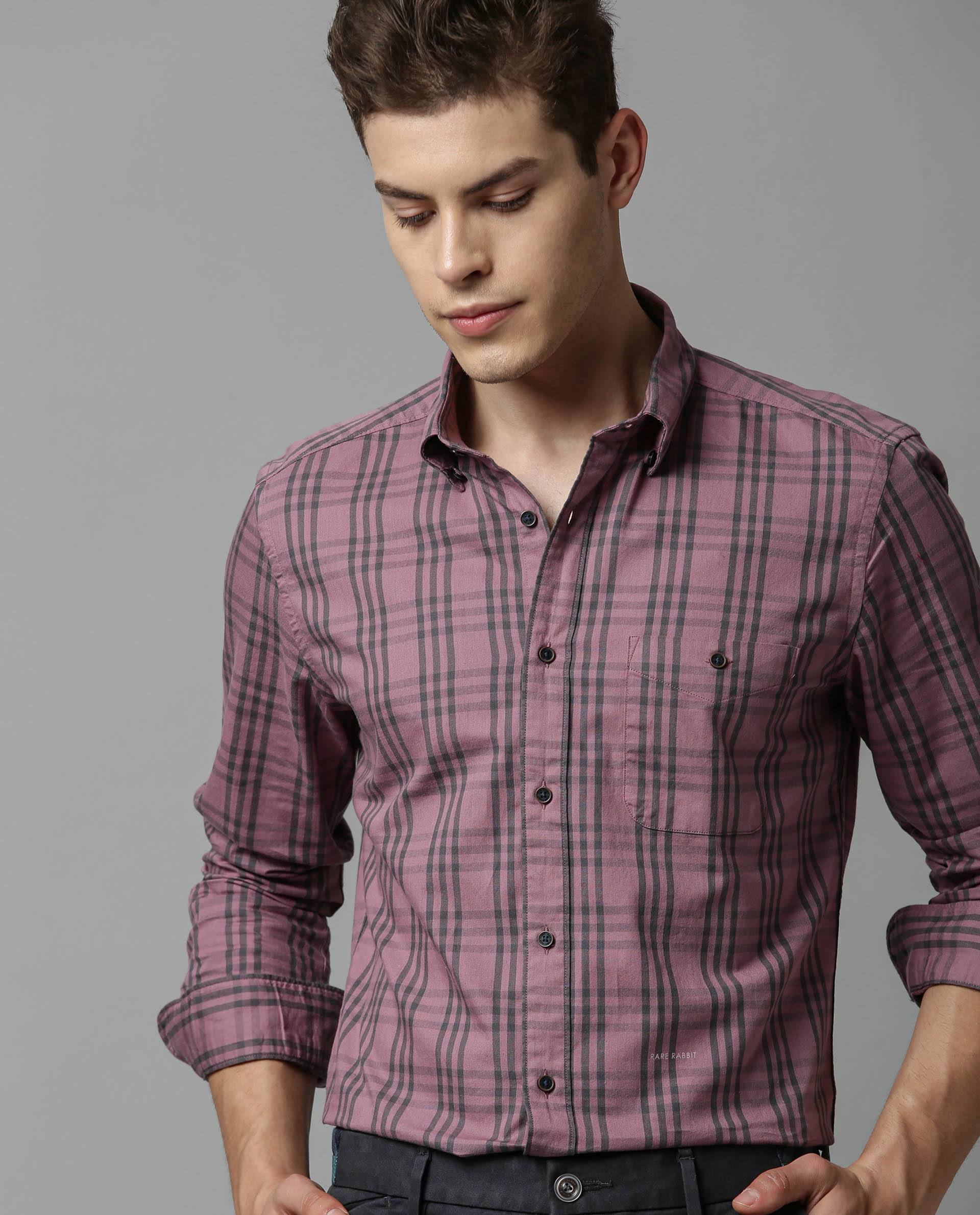 DAREN-CHECK SHIRT-PINK SHIRT RARE RABBIT