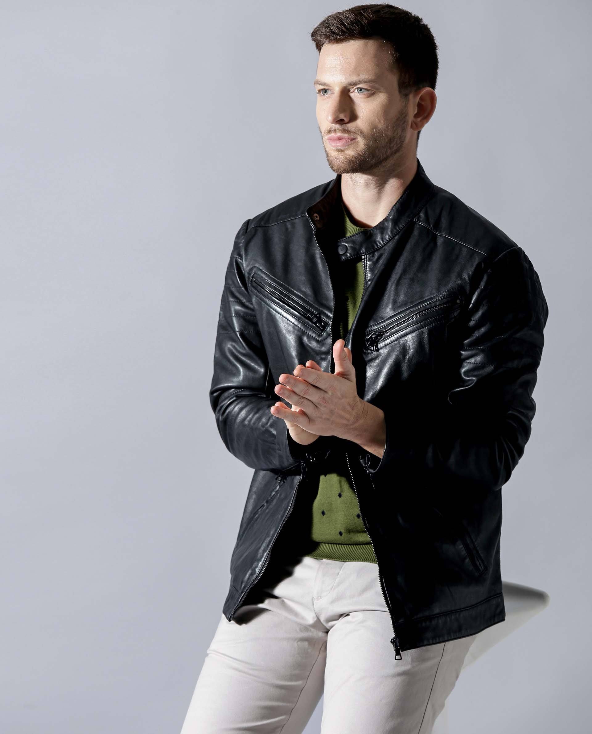 CLAYO-GENUINE LEATHER JACKET -BLACK LEATHER JACKET RARE RABBIT